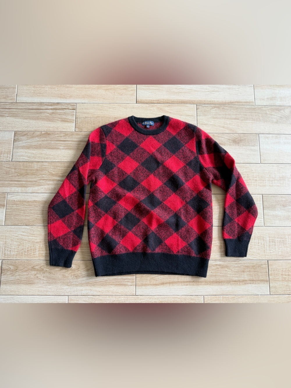 Brooks Brothers Italian Yarn Buffalo Plaid Wool Blend Sweater Red Black Large